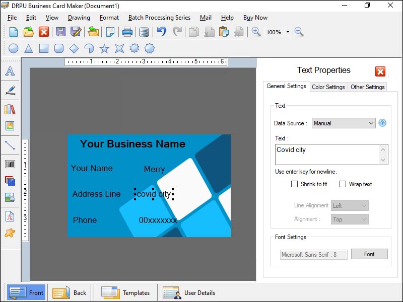 Screenshot of Visiting Card Designer