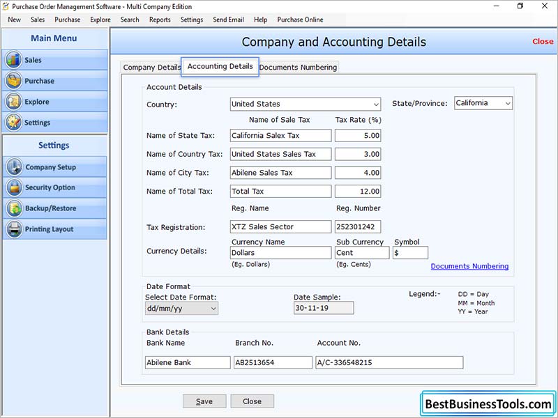 Purchase Order Forms screen shot