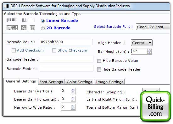 Screenshot of Packaging Supply Barcode Generator