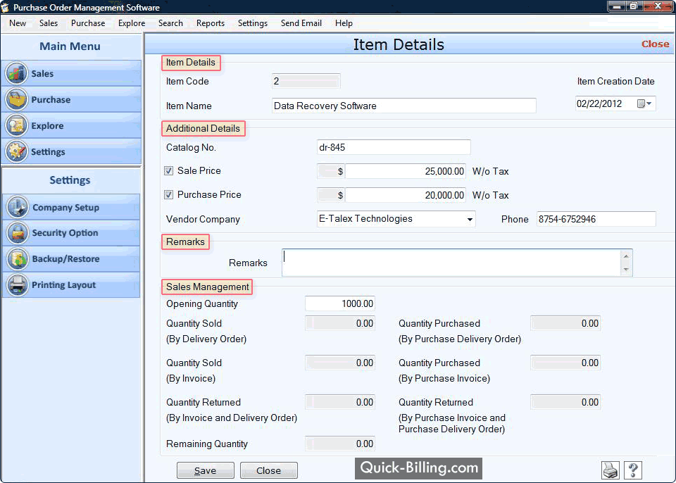 Purchase Order Software 3.0.1.5 screenshot