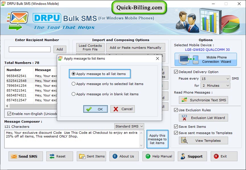 Bulk Text Messaging Software for Windows Mobile Phone
