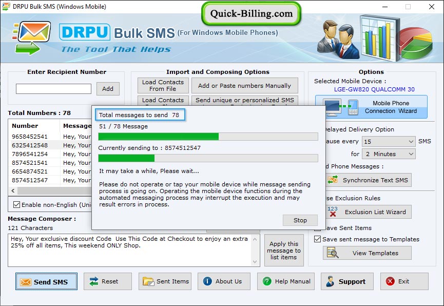 Bulk Text Messaging Software for Windows Mobile Phone