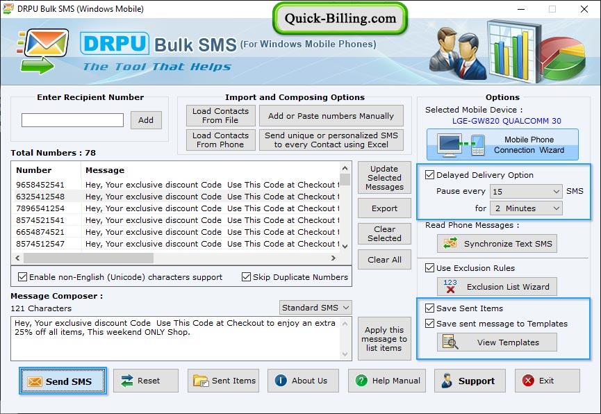 Bulk Text Messaging Software for Windows Mobile Phone