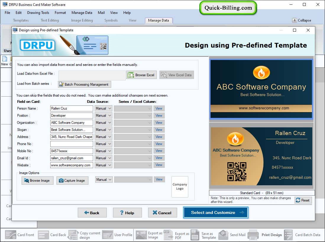 Select Card Type Business Card Maker Software