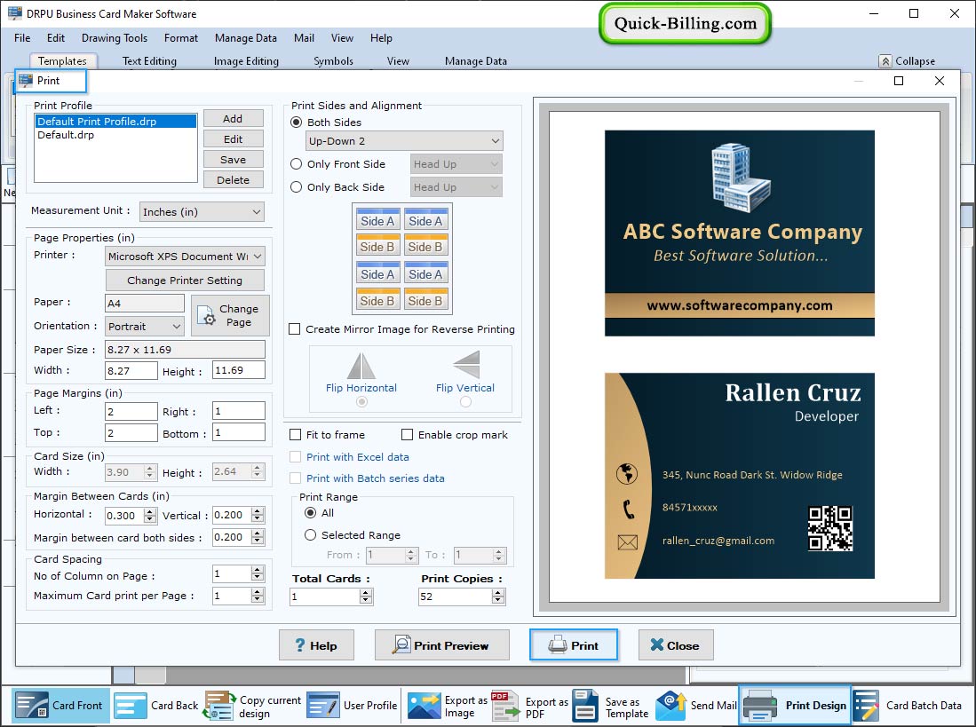 Print Settings Business Card Maker Software