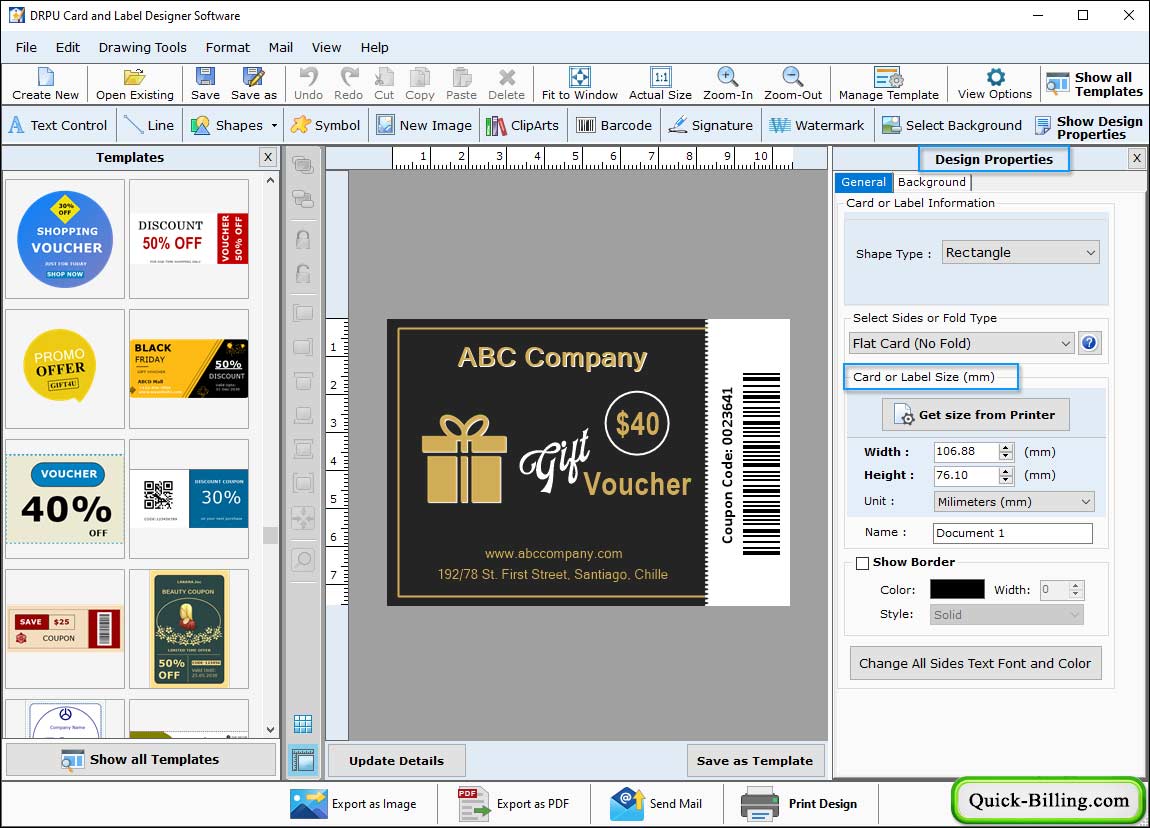 Specify Label Name & Label Size Card and Label Designing Software