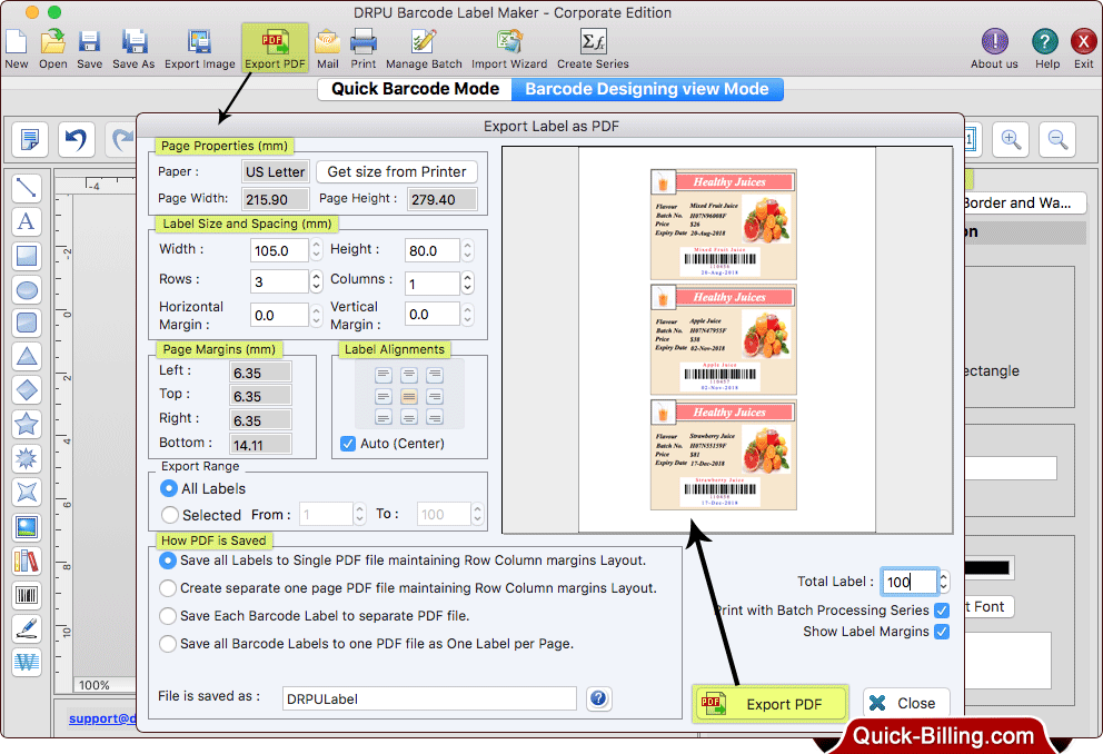 Export Label as PDF