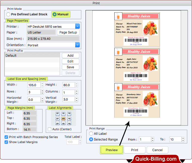 Print barcode labels