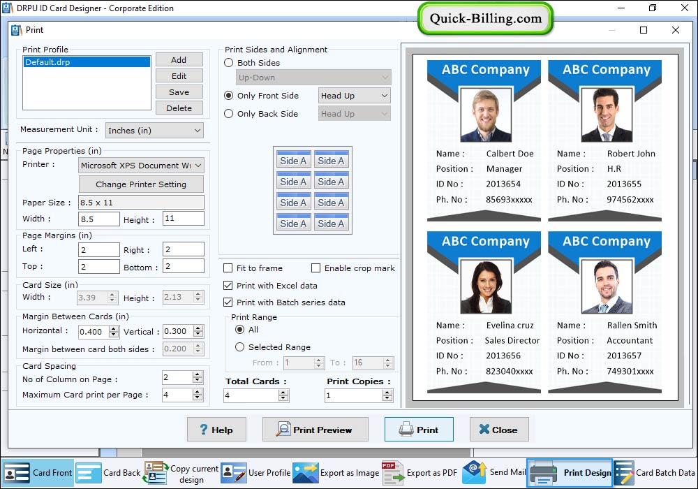 Print Settings ID Card Design - Corporate Edition