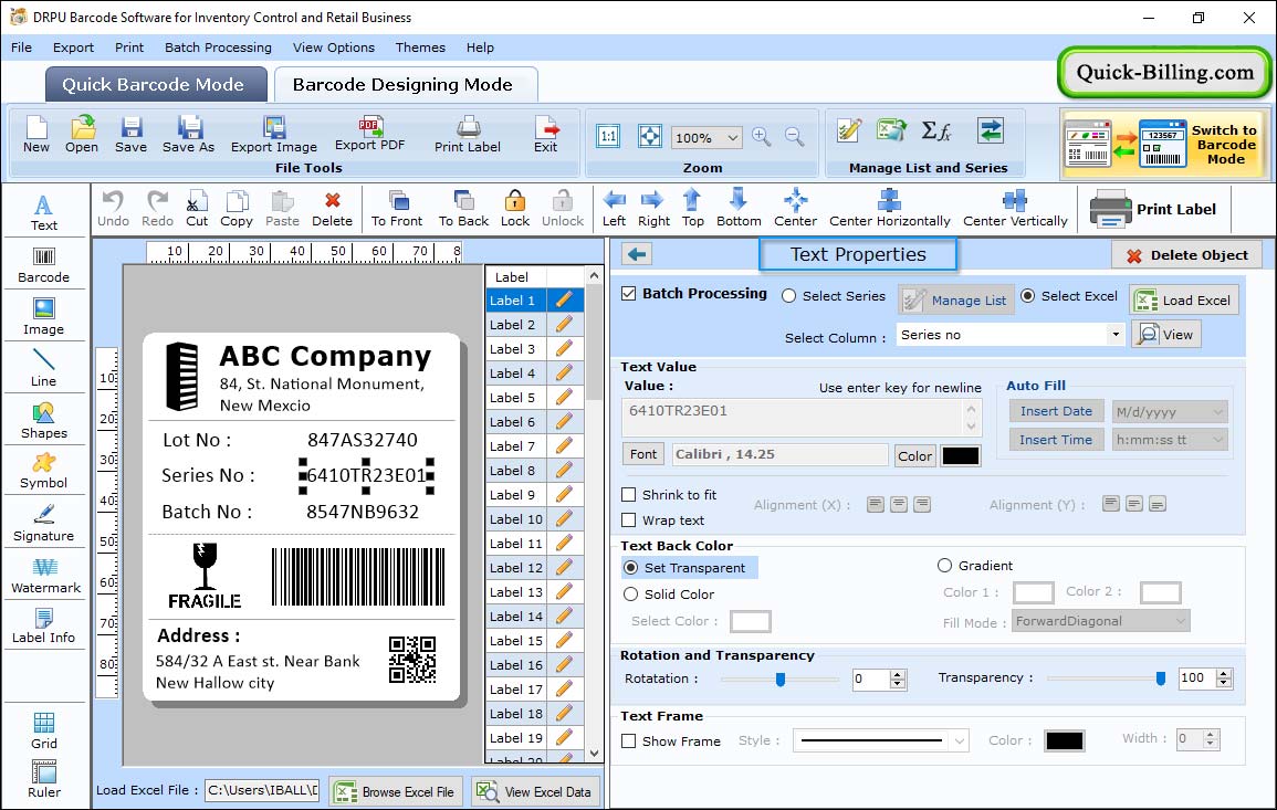 Text Property Barcode Maker Software for Inventory Control