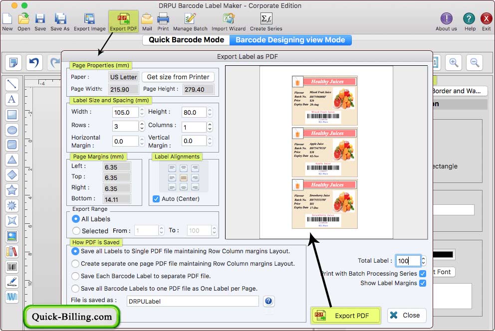Export Label as PDF