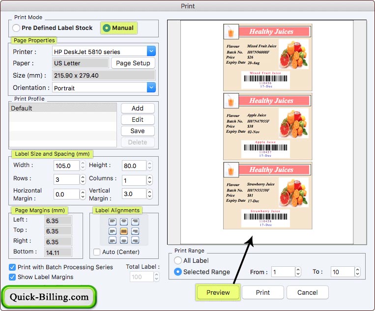 Print barcode labels