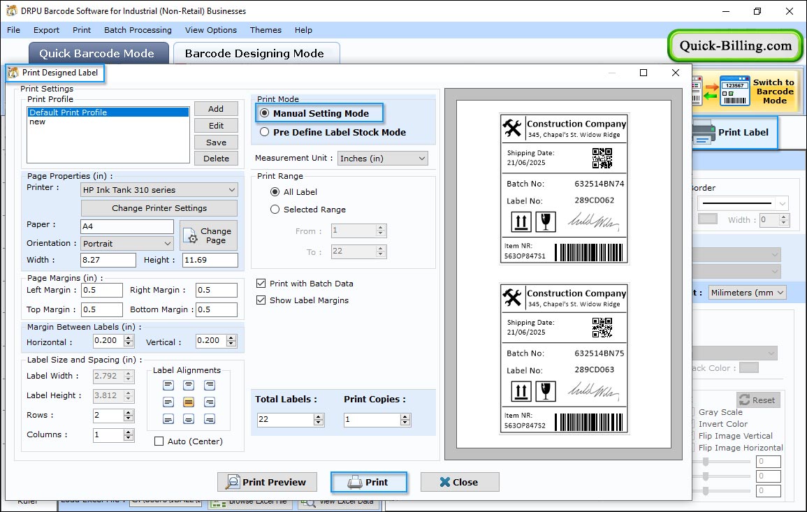 Print 'Barcode Settings Barcode Maker Software for Manufacturing Industry