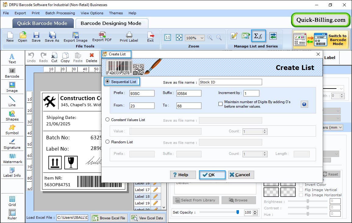 Sequential Series Barcode Maker Software for Manufacturing Industry