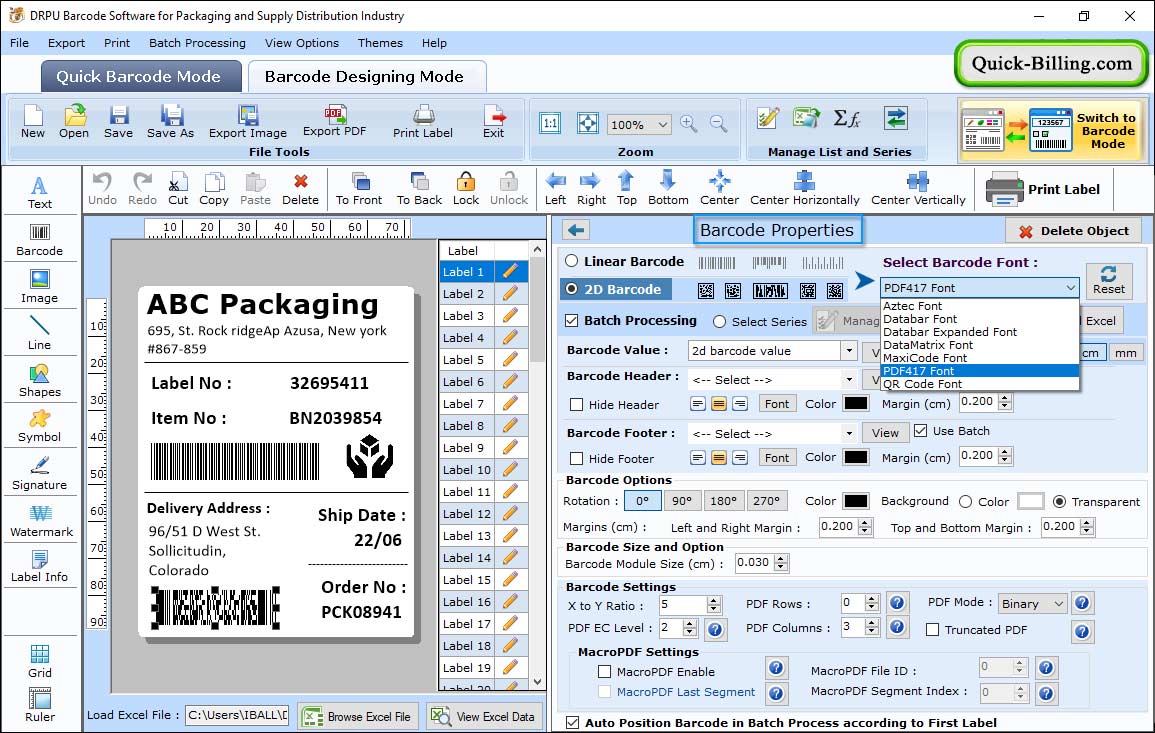 Barcode property Barcode Maker Software for Distribution Industry