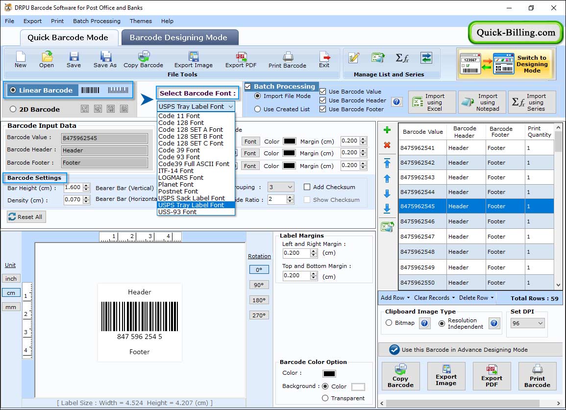 Font Settings Barcode Maker Software for Post Office