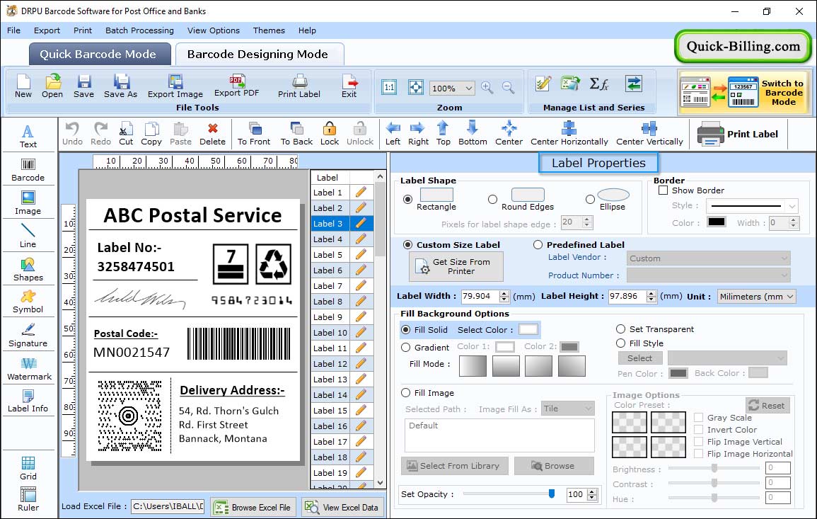 Shape Properties Barcode Maker Software for Post Office