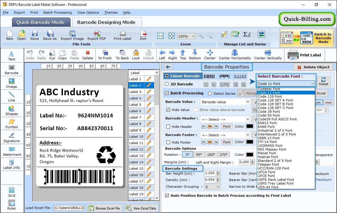 Barcode Property Barcode Label Maker Software- Standard