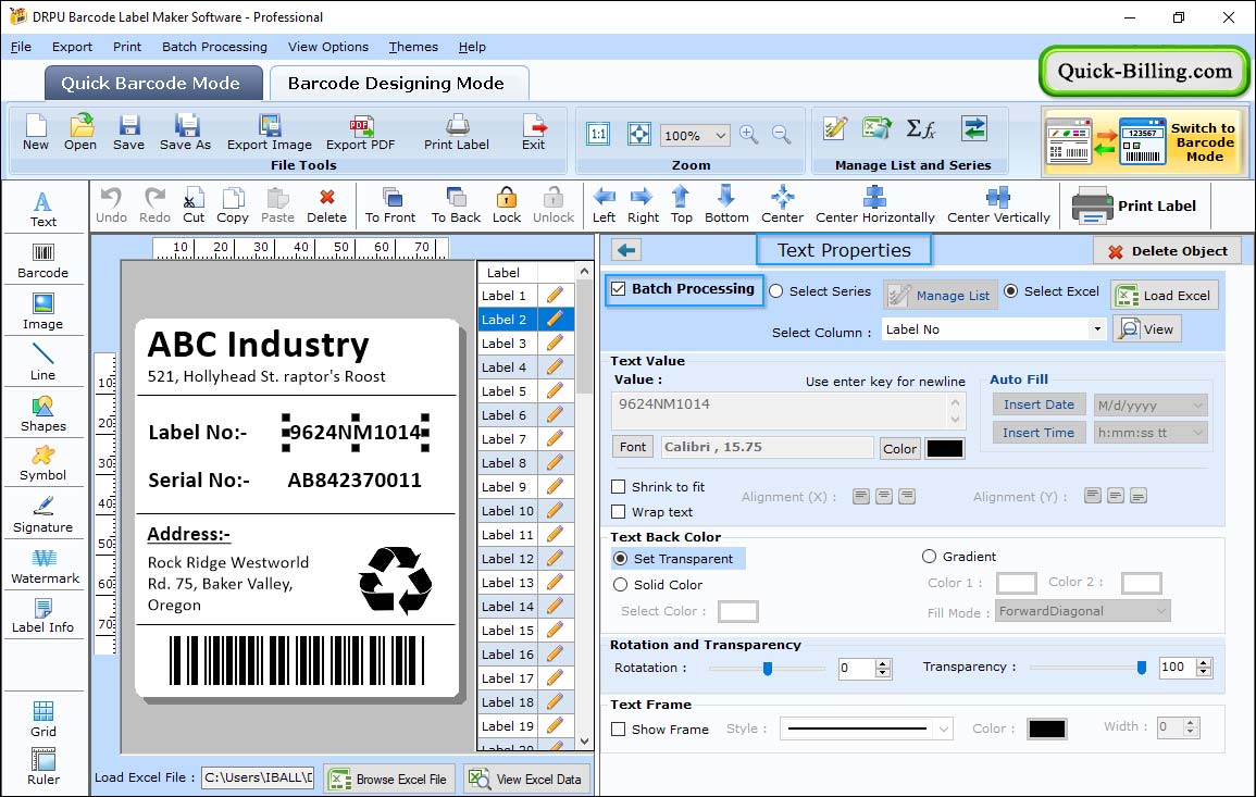 Text Properties Barcode Label Maker Software- Standard