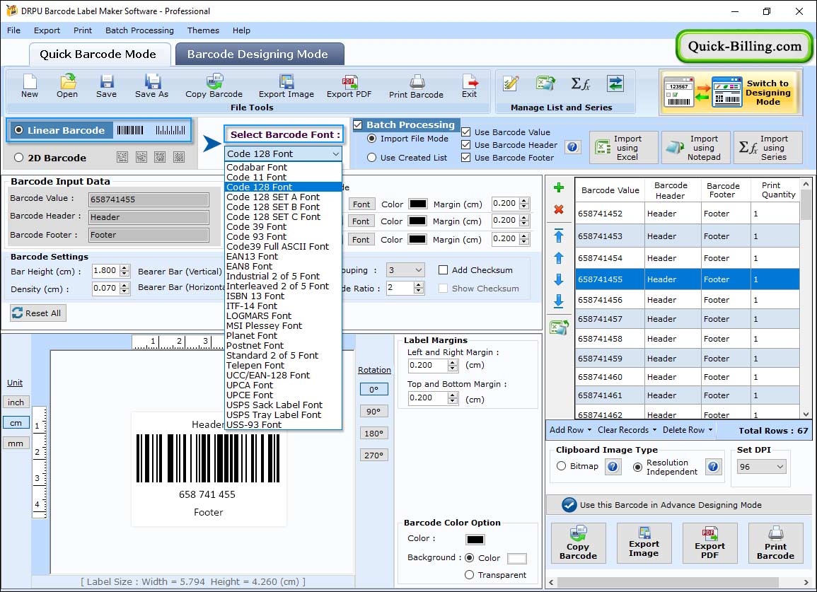 Font Settings Barcode Label Maker Software- Standard