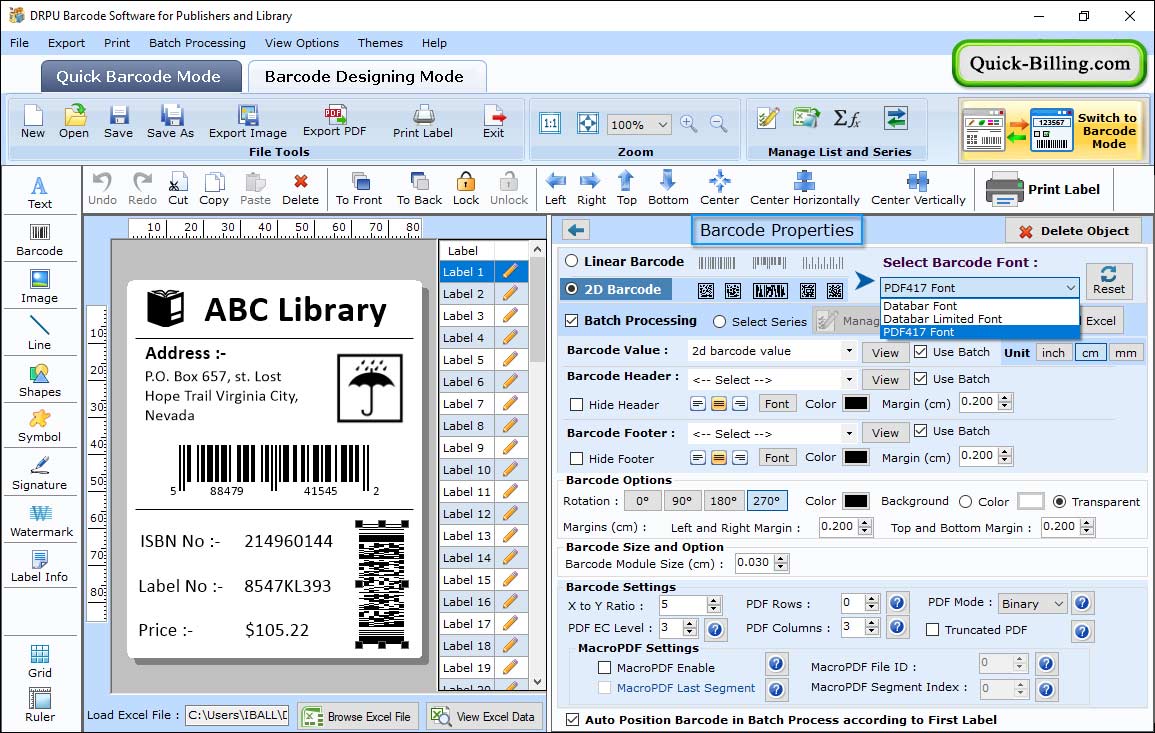 Barcode Setting Property Barcode Maker Software for Publishers and Library