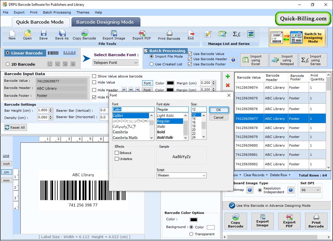 Fonr Settings Barcode Maker Software for Publishers and Library