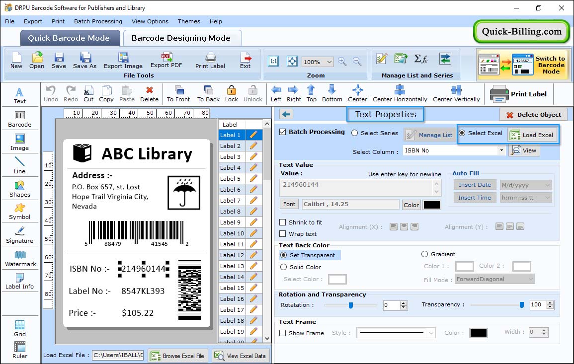 Barcode label property Barcode Maker Software for Publishers and Library