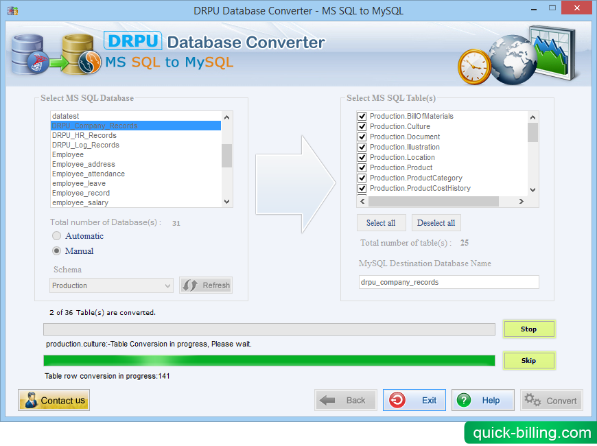 MSSQL to MySQL Database Converter