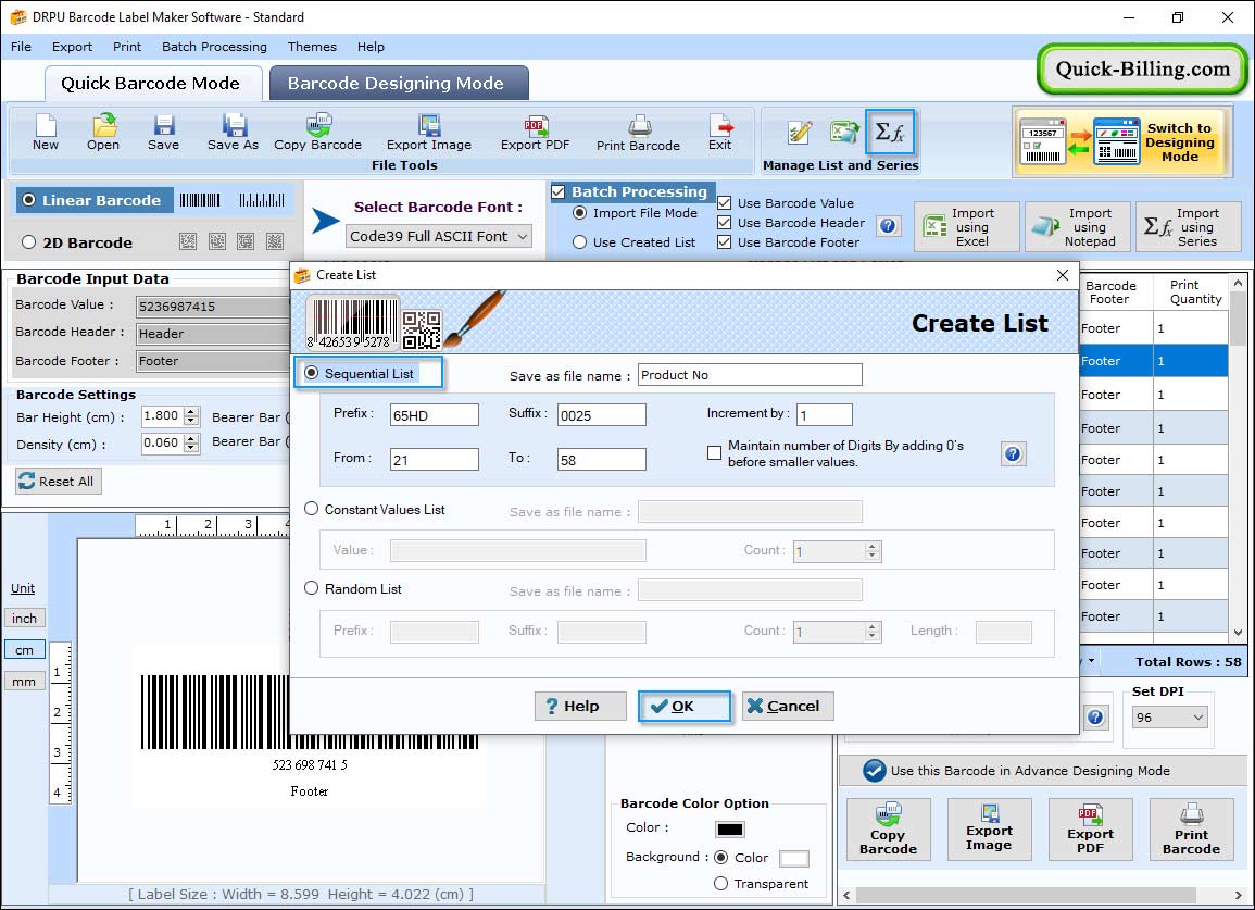 Sequential Series Barcode Label Maker Software- Standard