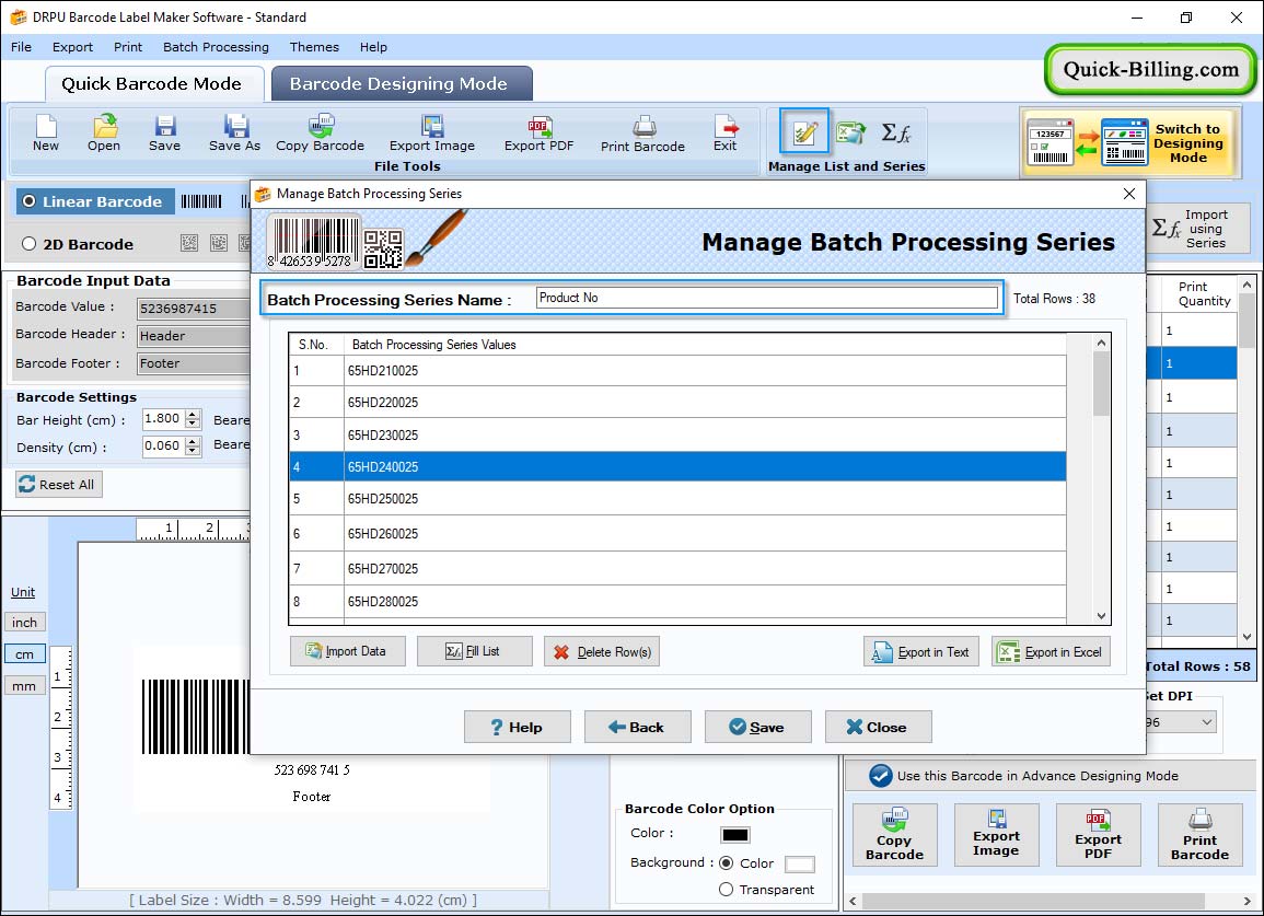 Sequential Series Barcode Label Maker Software- Standard