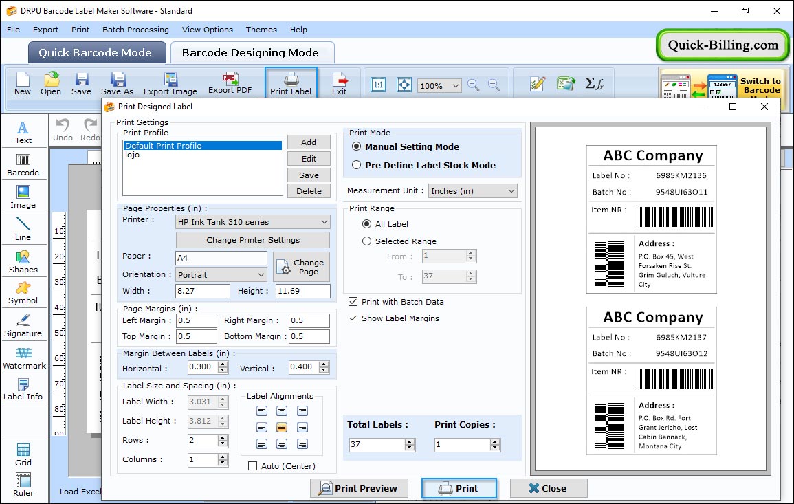 Sequential Series Barcode Label Maker Software- Standard
