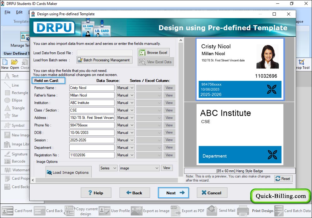 User Profile Information Student ID card Design Software