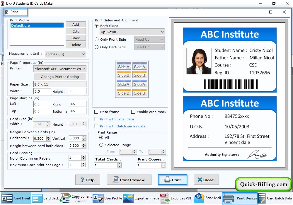 Print Settings Student ID card Design Software