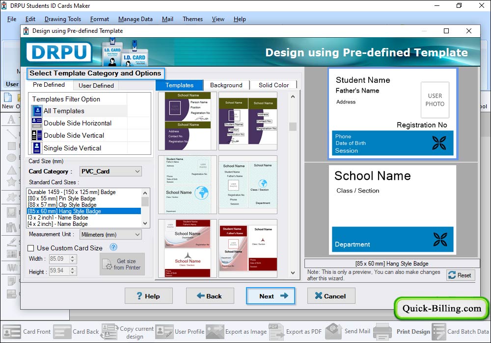 Choose Pre-defined Template Student ID card Design Software