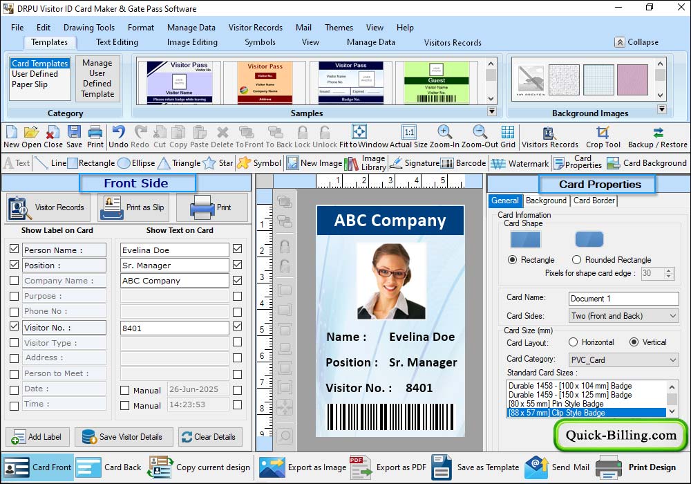 Add Barcode on ID card Gate Pass Maker Software
