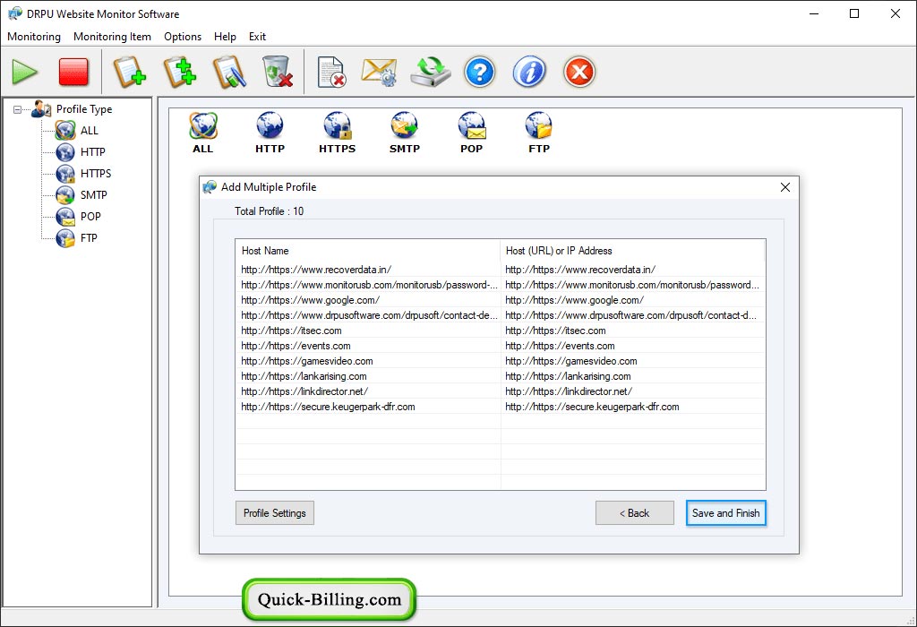 Add Profile Website Monitoring Tool